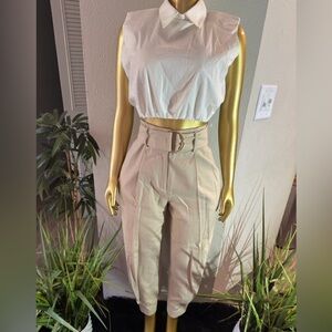 High-Waisted Cream Pants